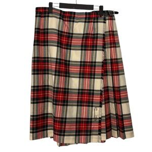 Kerry Hope London Wool Kilt Size 14 Red White Tartan Plaid Pleated Vintage